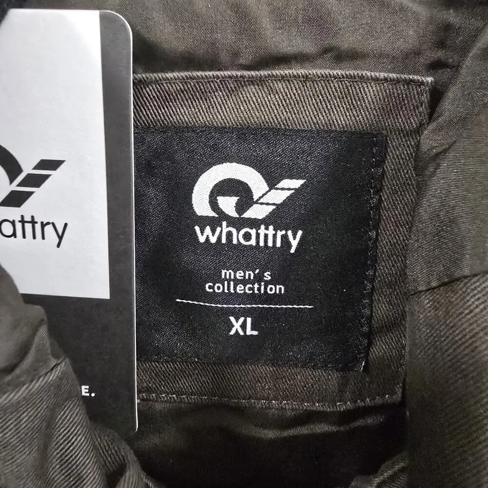 Whattry Men’s Utility Jacket XL Brown Hooded Military Field Coat Cargo Casual